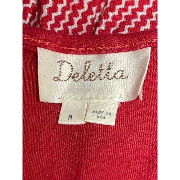 Anthropologie Deletta Red Knit Chevron Sleeveless V Neck Midi Blouson Dress Sz M - Picture 3 of 4